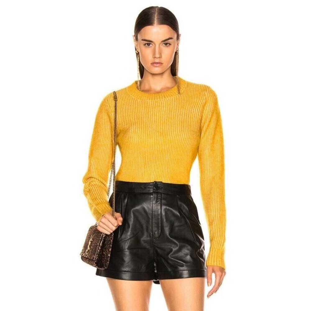 Frame Mustard Sweater Crew Neck Solid Wool Blend Pullover SZ XS NWT $325